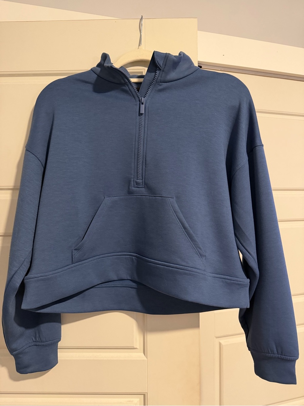 Zenana Outfitters Dusty Blue Cropped Half-Zip Hoodie